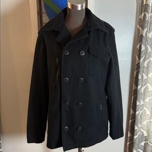 Billabong Black Wool Blend Pea Coat Goldfish Lining SZ Small